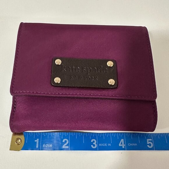 NWOT Kate Spade Wallet Purple Nylon with Brown Leather & Polkadot Interior - Picture 11 of 14